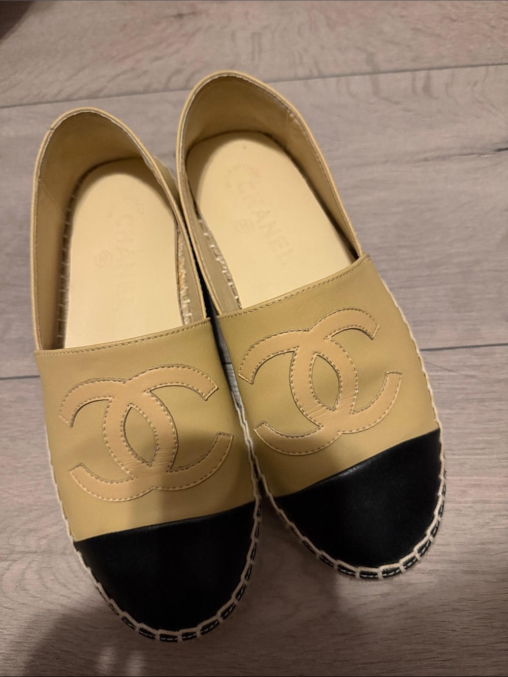 CHANEL Yellow Leather Espadrilles with Black Cap Toe - Picture 2 of 4
